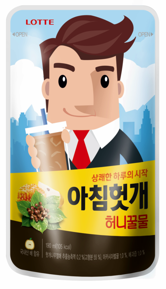 ▲ 롯데칠성음료, 헛개 파우치 음료 '아침헛개 허니꿀물' 출시. ⓒ롯데칠성음료
