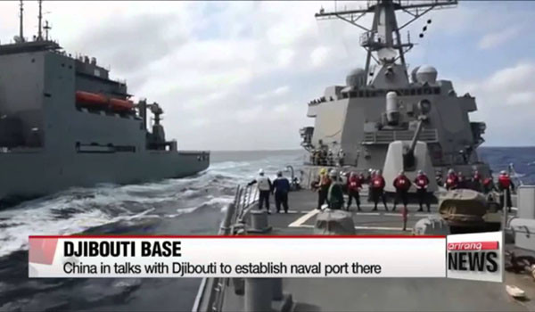 ▲ 중공군이 지난 12일 해군 함정 2척에 병력을 태워 지부티로 출발했다고 세계 주요 언론들이 일제히 보도했다. ⓒ아리랑TV 관련보도 화면캡쳐.