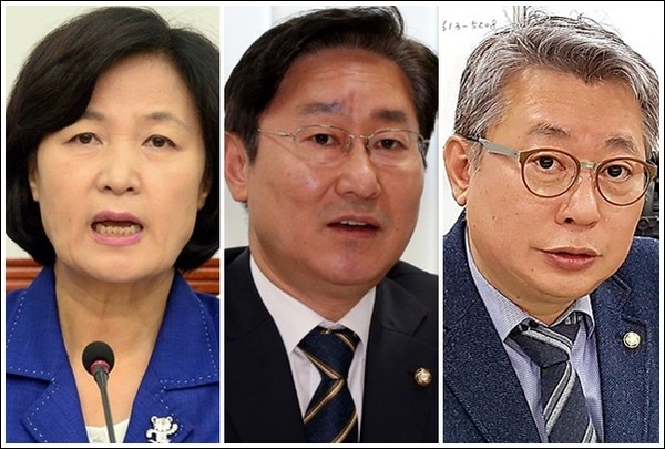 ▲ (왼쪽부터) 추미애 민주당 대표, 박범계 민주당 최고위원, 조응천 민주당 의원. ⓒ뉴시스