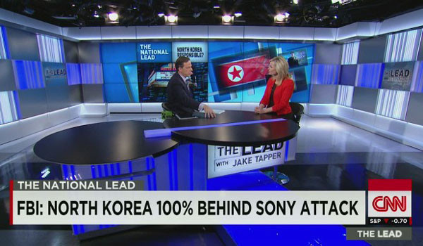 2014년 11월 당시 북한이 소니 픽쳐스를 해킹했을 당시 美CNN의 보도. 앞으로는 북한 해커에게 통신망을 제공한 회사도 제재 대상이 될 것으로 보인다. ⓒ美CNN 관련보도 화면캡쳐.