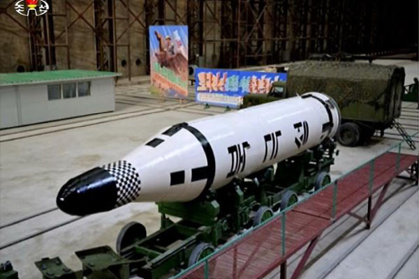 북한이 여러 차례 발사 시험을 한 잠수함 발사 탄도미사일(SLBM) '북극성-1호'. ⓒ北선전매체 화면캡쳐.