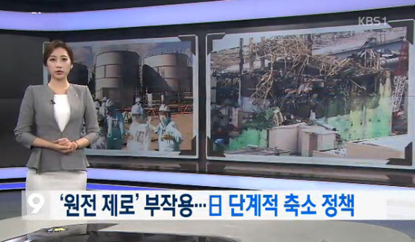 KBS는 지난 6월 29일부터 해외 특파원들을 통해 세계 각국의 원전 현황과 정책을 소개했다. 사진은 일본 원전정책 보도. ⓒKBS 관련보도 화면캡쳐.