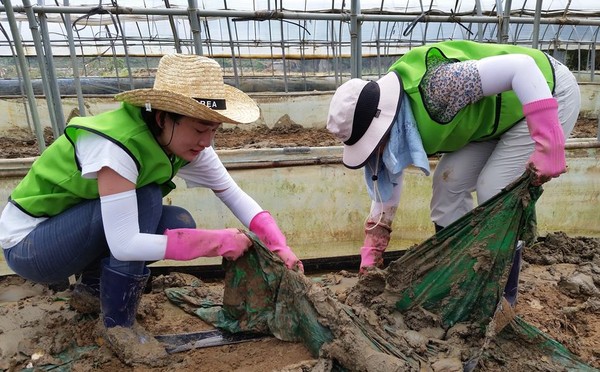 ▲ 충북 출신인 국민의당 김수민 의원(왼쪽)이 지난 21일 수해복구 지원에 나섰다.ⓒ국민의당 충북도당