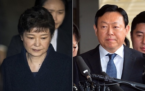 ▲ 박근혜 전 대통령과 신동빈 롯데그룹 회장. ⓒ뉴데일리