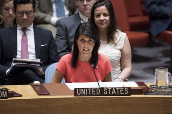 ▲ 니키 헤일리 유엔주재 美대사가 발언하고 있는 모습. 이날 니키 헤일리 유엔주재 美대사는 "여전히 추가 조치가 필요하다"고 역설했다.ⓒ유엔