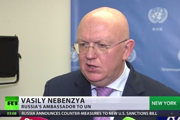 ▲ 바실리 네벤쟈 유엔주재 러시아 대사가 9일(현지시간) 최근 미국과 북한 사이 설전이 오가고 있는 것에 우려를 표하며 대화를 통한 해결을 강조했다. 사진은 바실리 네벤쟈 유엔주재 러시아 대사.ⓒ'러시아 투데이(RT)' 보도영상 화면캡쳐