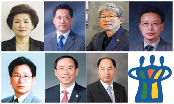 ▲ 충북교육청 신규 발령 기관장들 (윗줄 왼쪽부터 이혜진, 김영기, 김성근, 김수근, 김기탁, 류인협, 박천호.ⓒ충북교육청