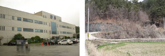 ▲ 감정가의 56.4%인 320억원에 낙찰된 ㈜디에스 공장(왼쪽)과 응찰자 90명이 몰려 감정가 503%에 낙찰된 경남 사천리 임야(오른쪽) 모습. ⓒ 지지옥션