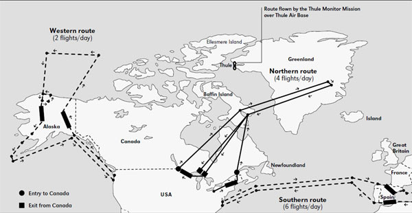 1966년 당시 美공군의 핵반격 작전 '크롬 돔'의 초계비행 경로. ⓒ위키피디아 공개자료