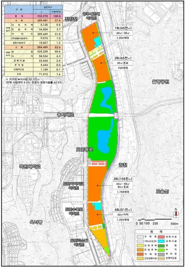▲ 대전 갑천친구 구역 조성사업과 관련한 토지이용계획도.ⓒ대전시