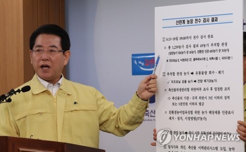 ▲ 살충제 달걀 관련 전수조사 결과 브리핑하는 김영록 농식품부 장관.ⓒ연합뉴스