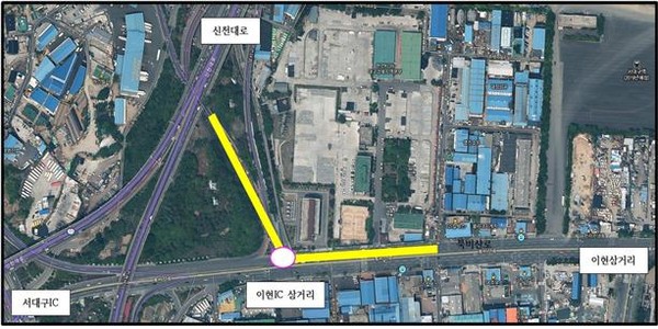 ▲ 이현IC 삼거리 주변 개선사업 위치도.ⓒ대구시