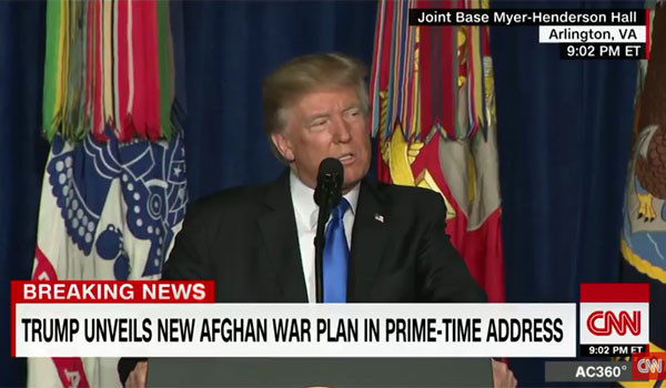 ▲ 도널드 트럼프 美대통령은 지난 21일 오후 9시(현지시간) 새로운 아프가니스탄 전략을 TV연설을 통해 발표했다. ⓒ美CNN 관련중계영상 캡쳐.