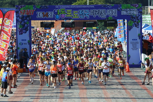 ▲ 제14회 충북 영동포도 전국마라톤대회가 27일 성료했다.ⓒ영동군