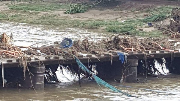 ▲ 수마가 할퀴고간 충북 괴산군 괴산댐 하류의 한 다리 모습.ⓒ임회무 도의원