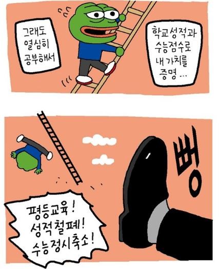 ▲ 절대평가를 풍자한 만화 ⓒ 윤서인 조이라이드