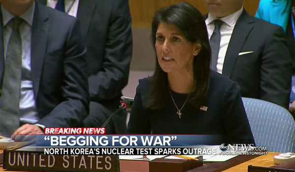 ▲ ABC뉴스 등 美언론들도 니키 헤일리 유엔주재 美대사의 '북한 전쟁구걸' 발언을 주요기사로 보도했다. ⓒ美ABC뉴스 관련보도 화면캡쳐.