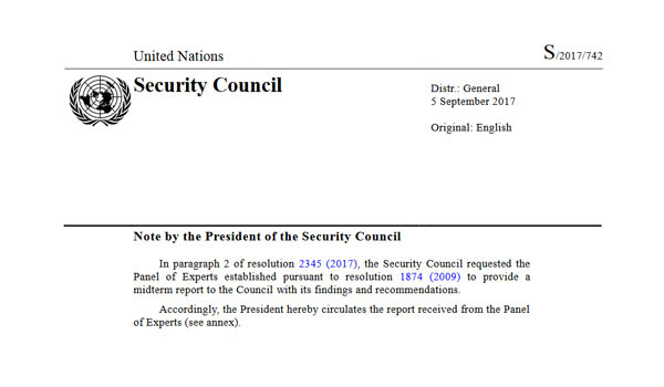 ▲ 유엔 안보리 대북제재 위원회는 지난 5일 전문가 패널의 '2017 중간보고서'를 공개했다. ⓒ유엔 안보리 1718위원회 배포 보고서 캡쳐.