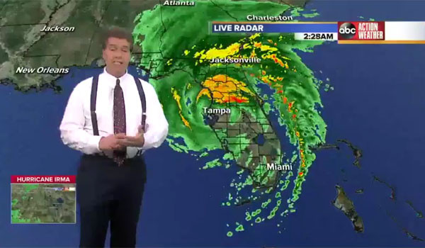 ▲ ABC방송, CBS방송 등 美현지언론들은 허리케인 '어마'의 위력이 12일은 돼서야 약해질 것으로 전망하고 있다. ⓒ美CBS뉴스 '어마' 특집 생방송 화면캡쳐.