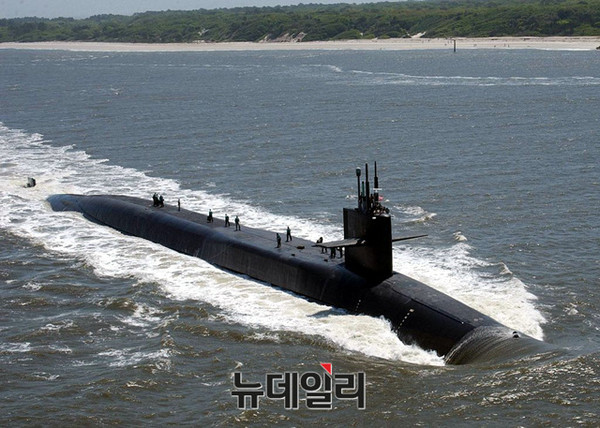 ▲ 美해군의 핵탄두 SLBM 장착 잠수함 '오하이오' 급의 모습. 길이가 170m에 이른다. ⓒ뉴데일리 DB