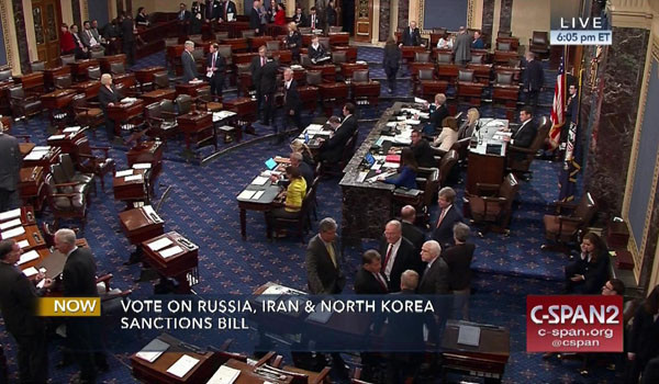 ▲ 美의회도 트럼프 美대통령의 '대북제재 행정명령' 서명에 환영의 뜻을 나타냈다고 한다. 美의회는 예전부터 대북제재 강화를 촉구해 왔다. 사진은 지난 7월 북한-이란-러시아 통합제재 법안 표결 당시 상원의 모습. ⓒ美공영 C-SPAN 방송화면 캡쳐.