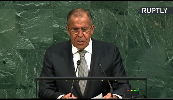▲ 유엔 총회에서 연설하는 세르게이 라브로프 러시아 외무장관. ⓒ러시아 투데이 중계영상 캡쳐.