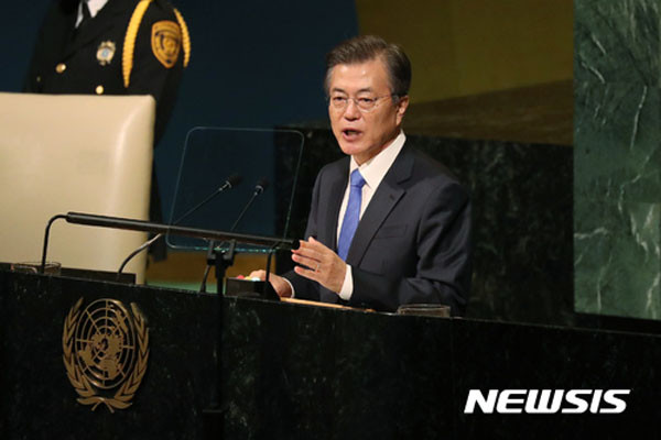 ▲ 지난 21일(현지시간) 문재인 대통령의 유엔 총회 연설 모습. ⓒ뉴시스. 무단전재 및 재배포 금지.