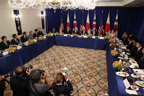 ▲ 22일 새벽(한국시각) 미국 뉴욕에서 열린 한미일 정상오찬의 모습. ⓒ뉴시스 사진DB