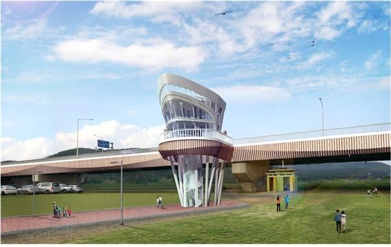 ▲ 대구시가 금호강 하중도를 자연생태섬으로 조성할 예정이다. 사진은 노곡교 중앙부에 설치될 전망대 조감도.ⓒ대구시