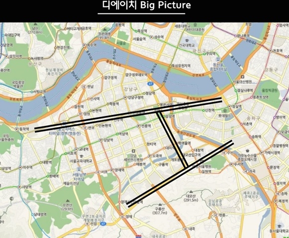 ▲ 현대건설의 프리미엄 주택 브랜드 '디에이치' 발표 당시 조성 계획을 밝힌 'H벨트'. ⓒ현대건설