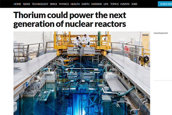 ▲ 지난 8월 25일(현지시간) '뉴사이언티스트'는 네델란드 핵연구소가 '토륨원전' 가동에 성공했다고 보도했다. ⓒ'뉴사이언티스트' 관련보도 화면캡쳐.