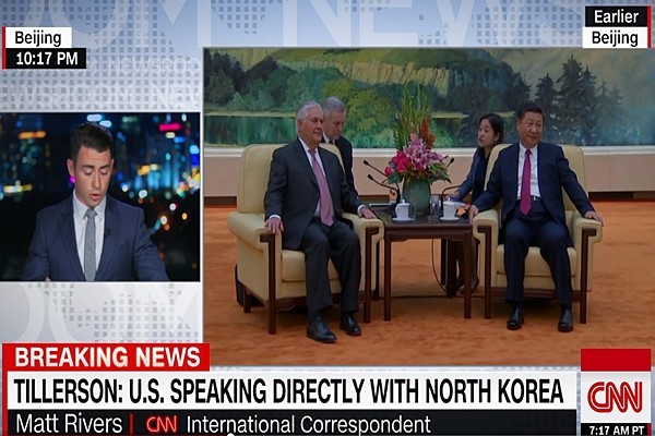 ▲ 렉스 틸러슨 美국무장관이 "미국은 북한과의 직접 대화 채널을 열어놓고 있으며, 김정은이 핵무기를 포기하고 대화를 나눌 의지가 있는지 파악하고 있다"고 밝혔다. 사진은 관련 美'CNN' 방송 보도 일부.ⓒ美'CNN' 보도영상 화면캡쳐