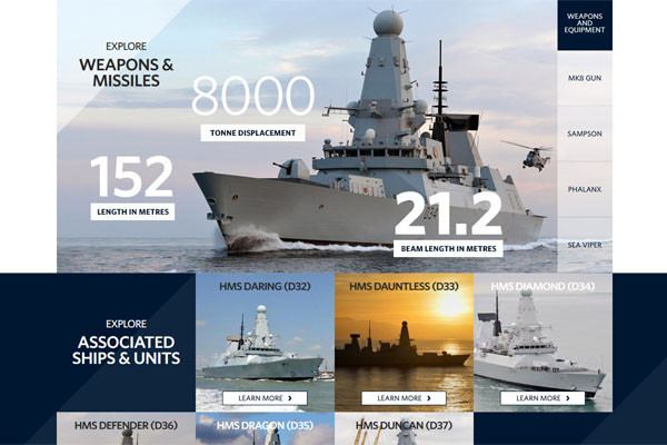 ▲ 英해군의 신형 방공구축함 '45형' 소개 페이지. ⓒ英해군 홈페이지 캡쳐.