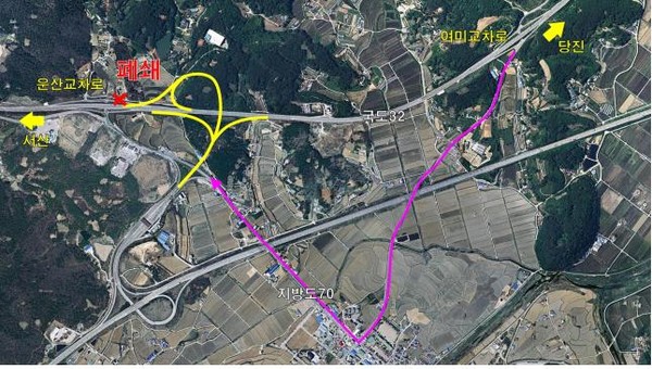 ▲ 연결로 폐쇄에 따른 우회도로 안내도.ⓒ한국도로공사 대전충남본부