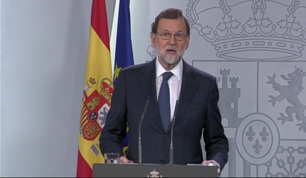 ▲ 지난 11일(현지시간) 긴급 각료회의 주재 후 대국민 담화를 하는 마리아노 라호이 스페인 총리. ⓒ英BBC 관련보도 화면캡쳐.