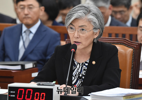 ▲ 문재인 정부 국정감서 첫날인 12일 진행된 외교통일위원회 감사에 참석한 강경화 장관. ⓒ뉴데일리 이종현기자