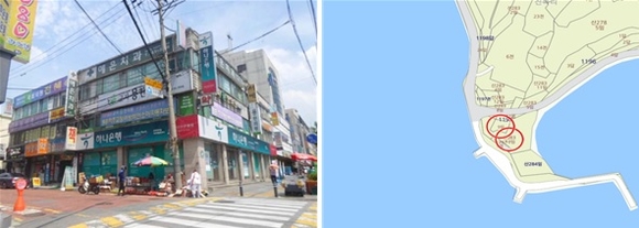 ▲ 서울 광진구 중곡동에 소재한 3층 규모 근린시설 2개동과 경남 남해군 설천면 진목리 소재 임야 전경. ⓒ 지지옥션