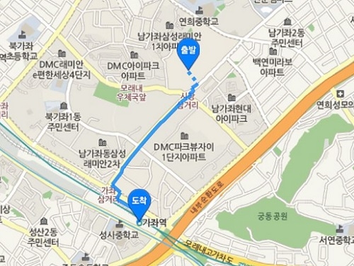 ▲ 래미안 DMC 루센티아와 가장 가까운 가좌역까지 거리는 1km, 도보로 약 20분이 소요된다. =이보배 기자