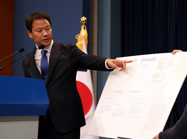 ▲ 임종석 청와대 비서실장이 박근혜 전 대통령의 구속 연장 여부 결정 전날인 13일 이른바 세월호 최초보고시점 조작 의혹을 직접 폭로하고 있다. ⓒ뉴시스 사진DB