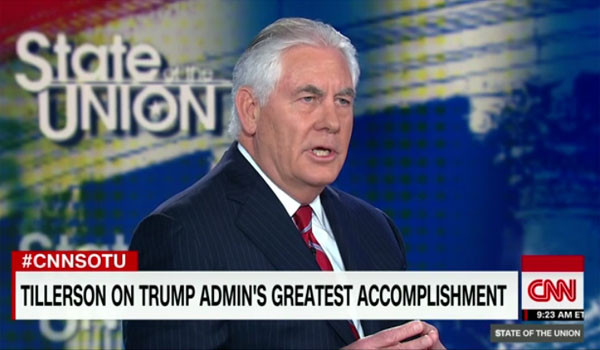 ▲ 지난 15일(현지시간) 美CNN에 출연해 대북전략 등에 대해 설명하는 렉스 틸러슨 美국무장관. ⓒ美CNN 관련보도 화면캡쳐.