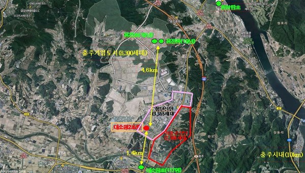 ▲ 충북 충주시 첨단산단내 대소원2초·중학교 위치도.ⓒ충북교육청