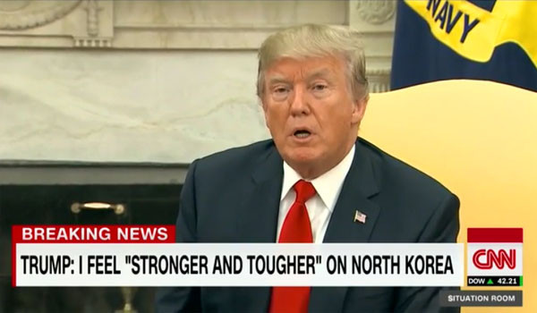 ▲ 도널드 트럼프 美대통령이 폭스 뉴스와의 인터뷰에서 "북핵 위협에 대한 대응준비가 모두 돼 있다"고 밝혀 눈길을 끌었다. 사진은 과거 트럼프 美대통령의 발언에 대한 CNN 관련보도. ⓒ美CNN 관련보도 화면캡쳐.