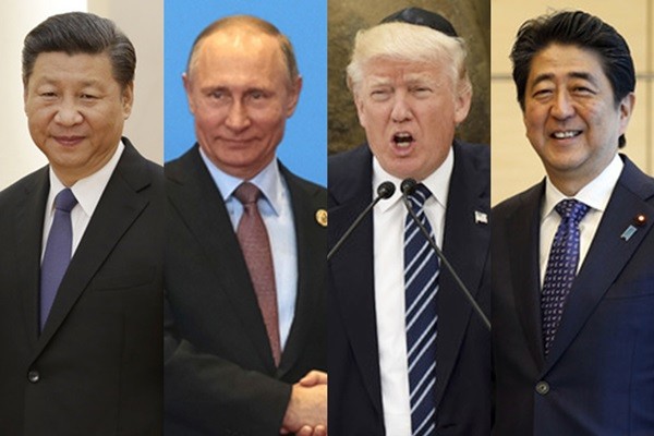 ▲ 한반도 주변국 지도자들. 이들 네 사람 가운데 시진핑 中국가주석, 블라디미르 푸틴 러시아 연방대통령, 아베 신조 日총리가 '장기집권'의 발판을 이미 마련했다. ⓒ뉴시스. 무단전재 및 재배포 금지.