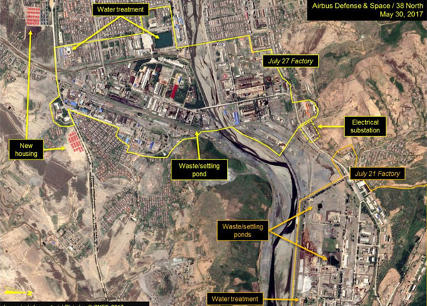 ▲ 북한의 또 다른 액체연료 UDMH 생산기지로 추정되는 7.21공장과 7.27공장 일대. ⓒ美38노스 관련보도 화면캡쳐-구글 어스.