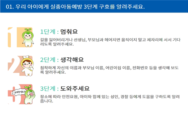 ▲ ▲ 실종아동예방 3단계 수칙, ⓒ서울시 제공,