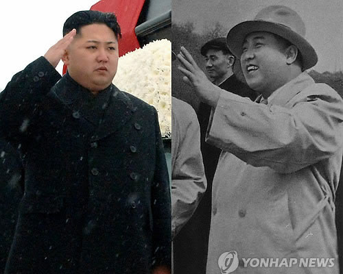 ▲ 김정은과 젊은 시절의 김일성. 김일성은 10대 때 돈을 훔치다 같은 반 친구를 살해하는 '사이코 패스' 기질을 보였다고 한다. ⓒ연합뉴스. 무단전재 및 재배포 금지.