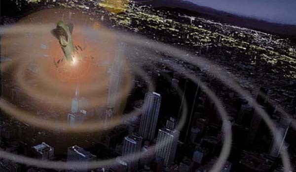 ▲ EMP 폭탄이 터졌을 때 전자기파의 확산을 형상화한 일러스트. ⓒ美서바이벌피디아 화면캡쳐.