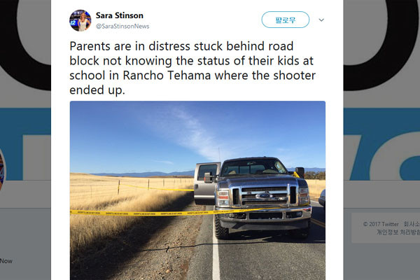 ▲ 美액션뉴스 기자가 트위터에 올린 범인 사살 현장. 범인은 경찰과 총격전 끝에 사살됐다. ⓒ美액션뉴스 사라 스틴슨의 트위터 캡쳐.