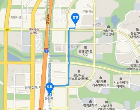 ▲ 포털사이트를 이용해 대방디엠시티워 동탄역 도보 거리를 검색한 결과 139km, 약 20분이 소요된다. ⓒ네이버지도