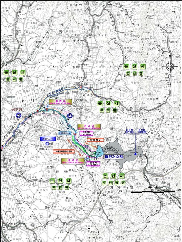 ▲ 하천환경 정비사업이 완료된 탑정지구 위치도.ⓒ대전국토청